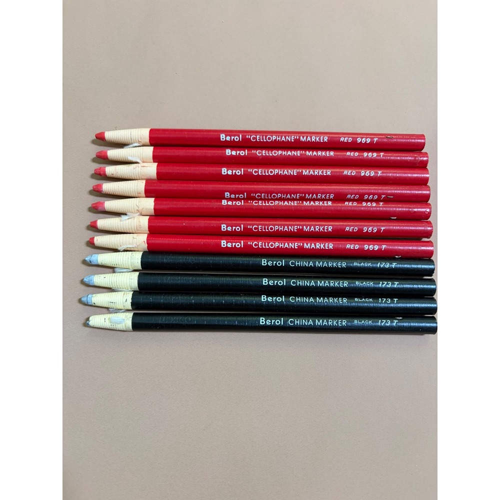 Berol China Marker Grease Pencils Red 969T Black 173T Cellophane Markers 11pk